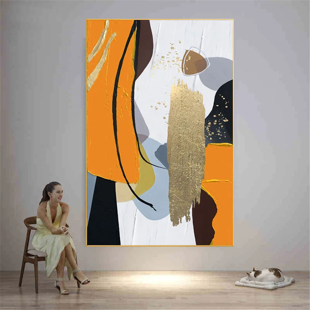 Abstraktus namų dekoras Geltona storos aliejinės tekstūros peilio tapyba Šiuolaikinė rankomis tapyta aliejinė tapyba ant drobės Grafiti Sienų paveikslėliai Nuotrauka 2