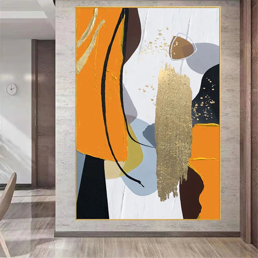 Abstraktus namų dekoras Geltona storos aliejinės tekstūros peilio tapyba Šiuolaikinė rankomis tapyta aliejinė tapyba ant drobės Grafiti Sienų paveikslėliai Nuotrauka 3