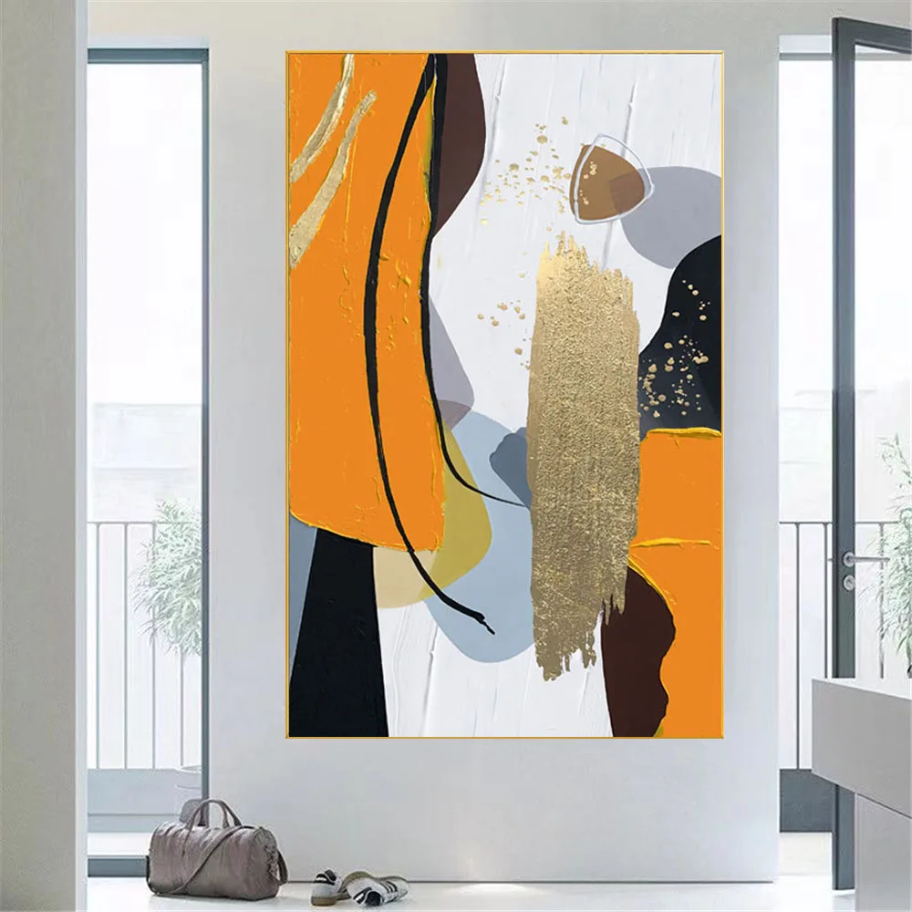 Abstraktus namų dekoras Geltona storos aliejinės tekstūros peilio tapyba Šiuolaikinė rankomis tapyta aliejinė tapyba ant drobės Grafiti Sienų paveikslėliai Nuotrauka 4