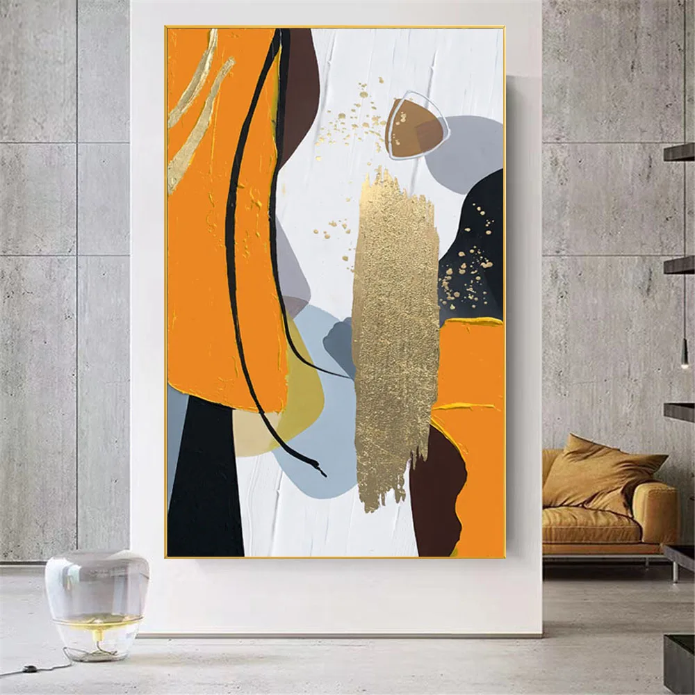 Abstraktus namų dekoras Geltona storos aliejinės tekstūros peilio tapyba Šiuolaikinė rankomis tapyta aliejinė tapyba ant drobės Grafiti Sienų paveikslėliai Nuotrauka 5