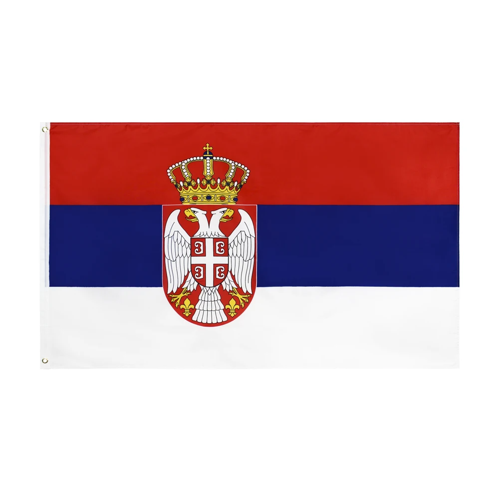 FLAGJM 90x150cm SRB RS Republika Srbija Serbijos vėliava dekoravimui Raudona mėlyna Balta Slavų tradicinė spalva Vėliavos stiebas Nuotrauka 0