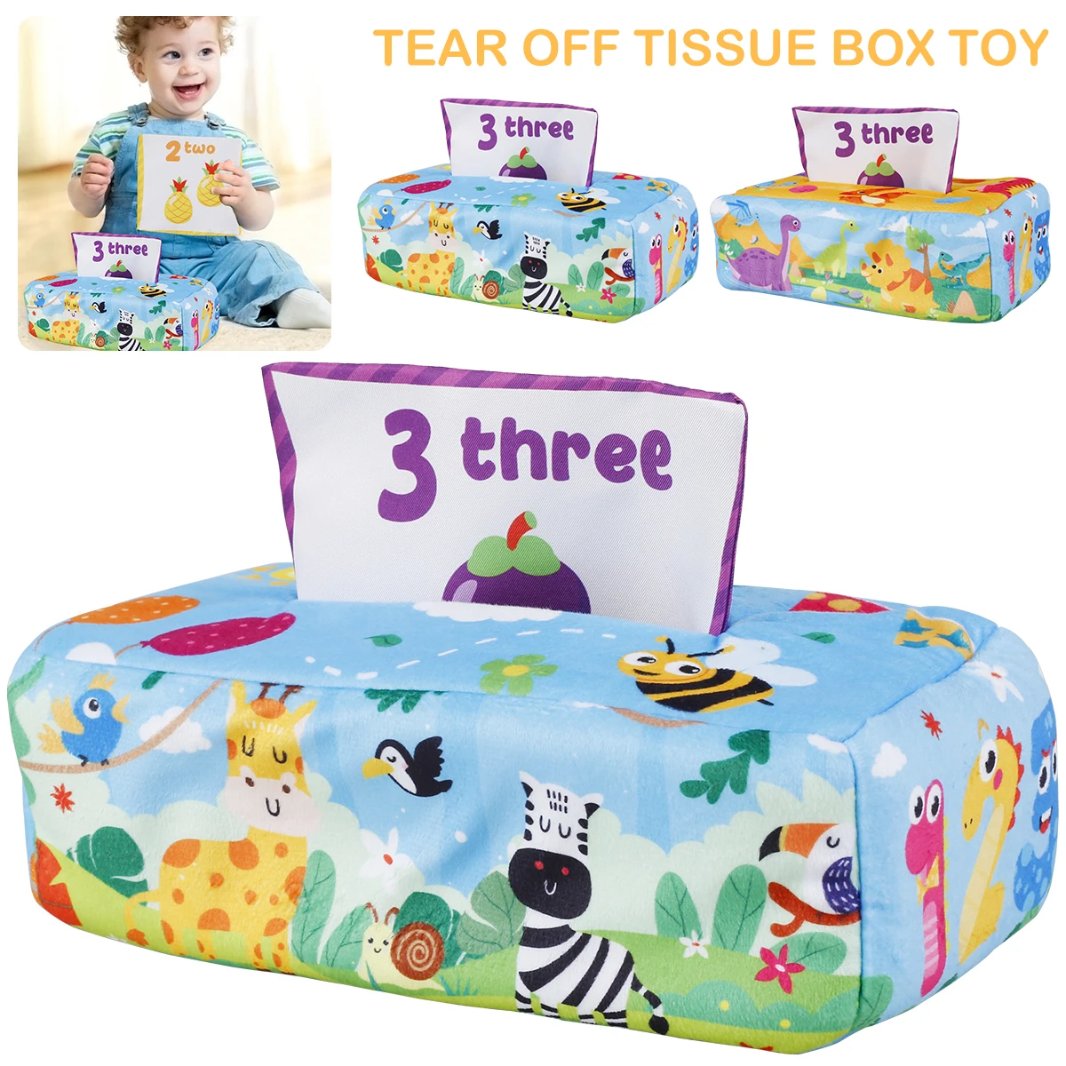 Baby Tissue Box Toy Sensory Crinkle Tissue Box Magic Tissue Box for Babies Digital Graphics Development Fine Motor Skills Nuotrauka 0