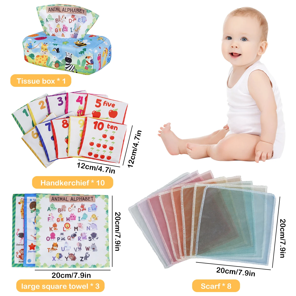 Baby Tissue Box Toy Sensory Crinkle Tissue Box Magic Tissue Box for Babies Digital Graphics Development Fine Motor Skills Nuotrauka 2