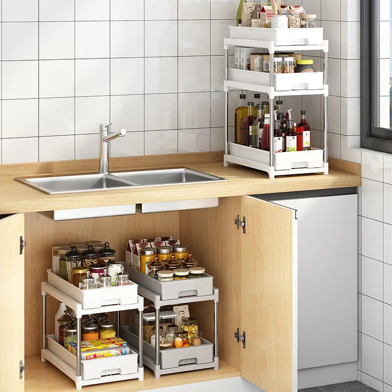 AOLIVIYA virtuvės kriauklės spintelė stalčių stovas ištraukiamas prieskonių butelių stovas vaisių ir daržovių užkandžių lentyna vonios kambario laikymo lentyna Nuotrauka 2