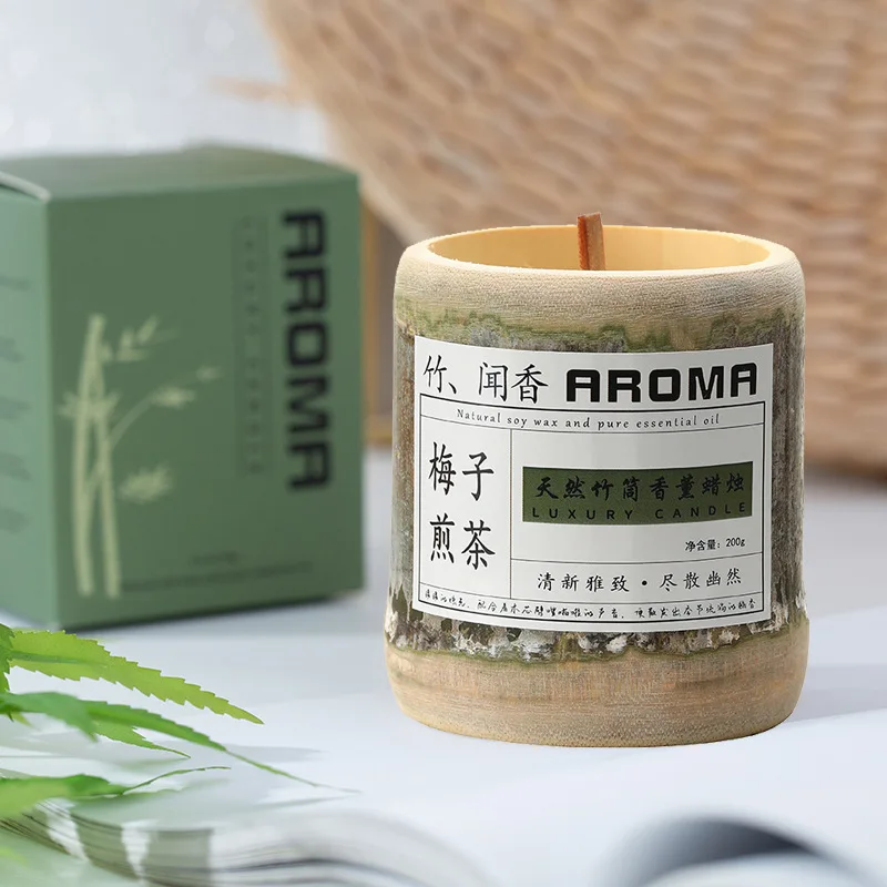 1PCS Premium gimtadienio dovana Bambuko vamzdelis Aromaterapinė žvakė, buitinis Patalpose išliekantis kvapas Augalų eterinis aliejus Kvapioji žvakė Nuotrauka 1