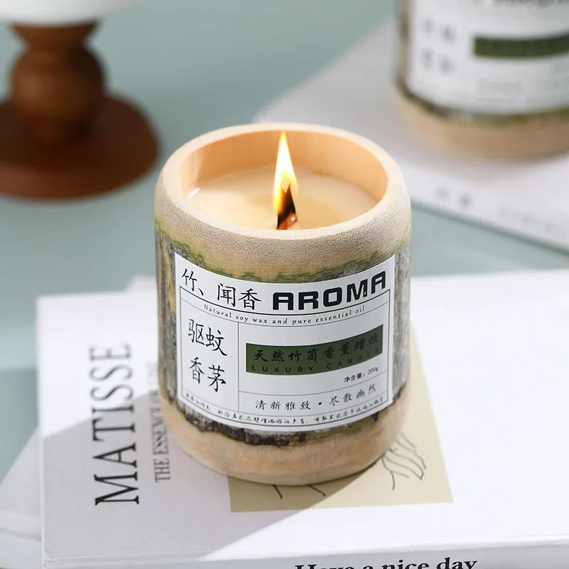 1PCS Premium gimtadienio dovana Bambuko vamzdelis Aromaterapinė žvakė, buitinis Patalpose išliekantis kvapas Augalų eterinis aliejus Kvapioji žvakė Nuotrauka 3