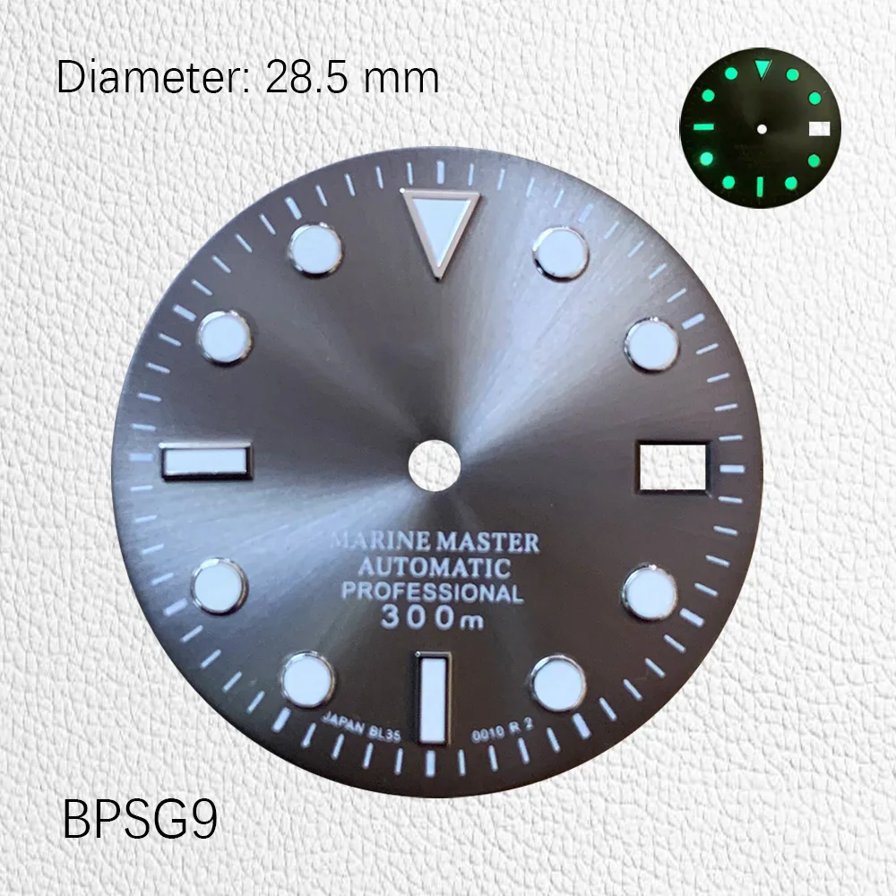 28.5mm Žalias švytėjimas Saulės raštas SUB Vienas kalendorius NH35 Dial NH35 dėklas Laikrodžių priedai Individualus laikrodis / S ko mod Nuotrauka 2
