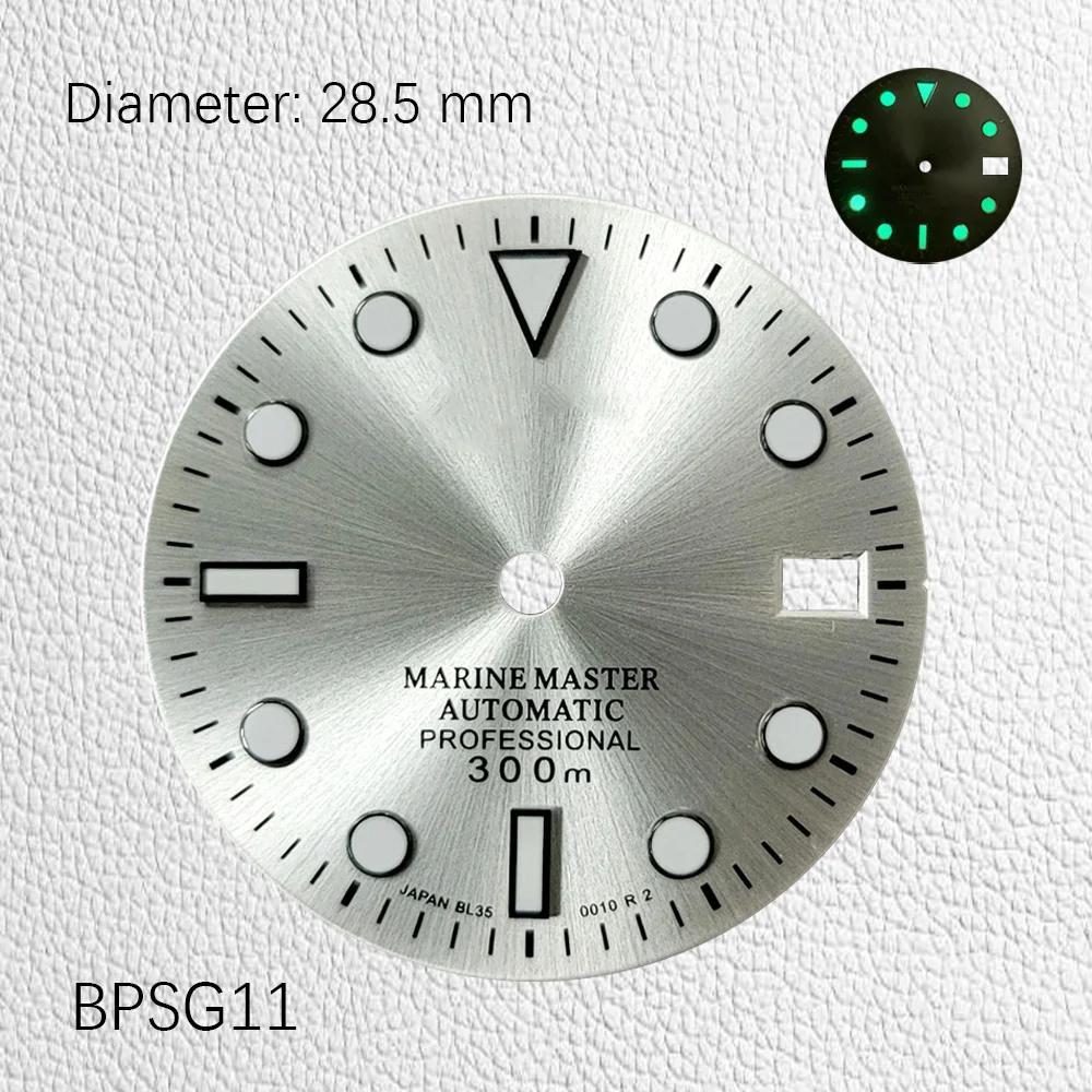 28.5mm Žalias švytėjimas Saulės raštas SUB Vienas kalendorius NH35 Dial NH35 dėklas Laikrodžių priedai Individualus laikrodis / S ko mod Nuotrauka 4