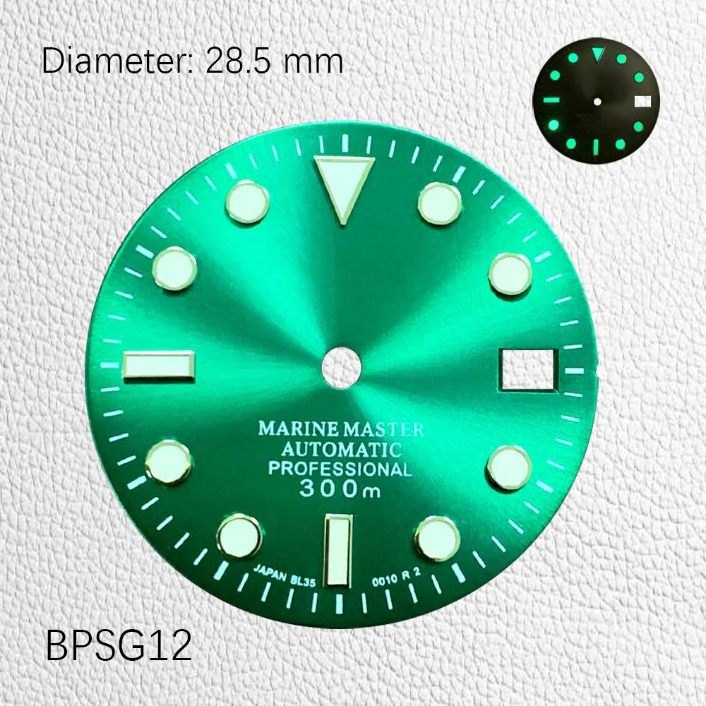 28.5mm Žalias švytėjimas Saulės raštas SUB Vienas kalendorius NH35 Dial NH35 dėklas Laikrodžių priedai Individualus laikrodis / S ko mod Nuotrauka 5