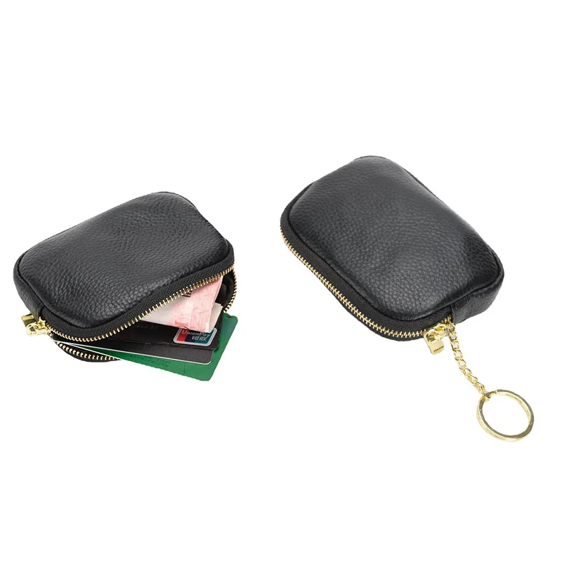 Pirmojo sluoksnio karvės kailio piniginė raktų pakabukas odinis užtrauktukas Maža piniginė monetų krepšys Creative Mini moteriškas laikymo krepšys Nuotrauka 0