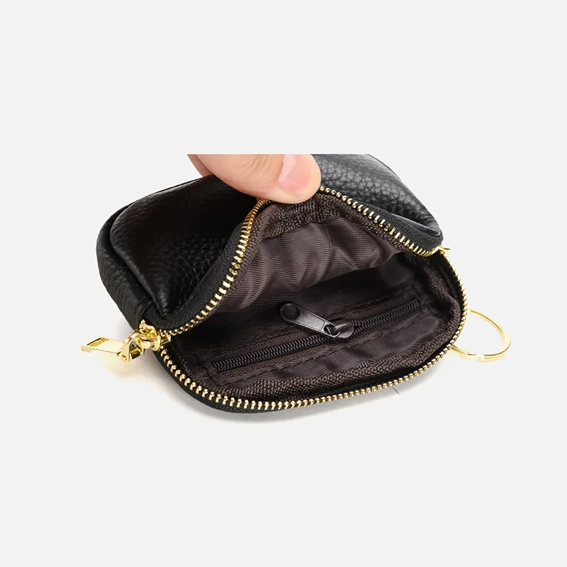 Pirmojo sluoksnio karvės kailio piniginė raktų pakabukas odinis užtrauktukas Maža piniginė monetų krepšys Creative Mini moteriškas laikymo krepšys Nuotrauka 3