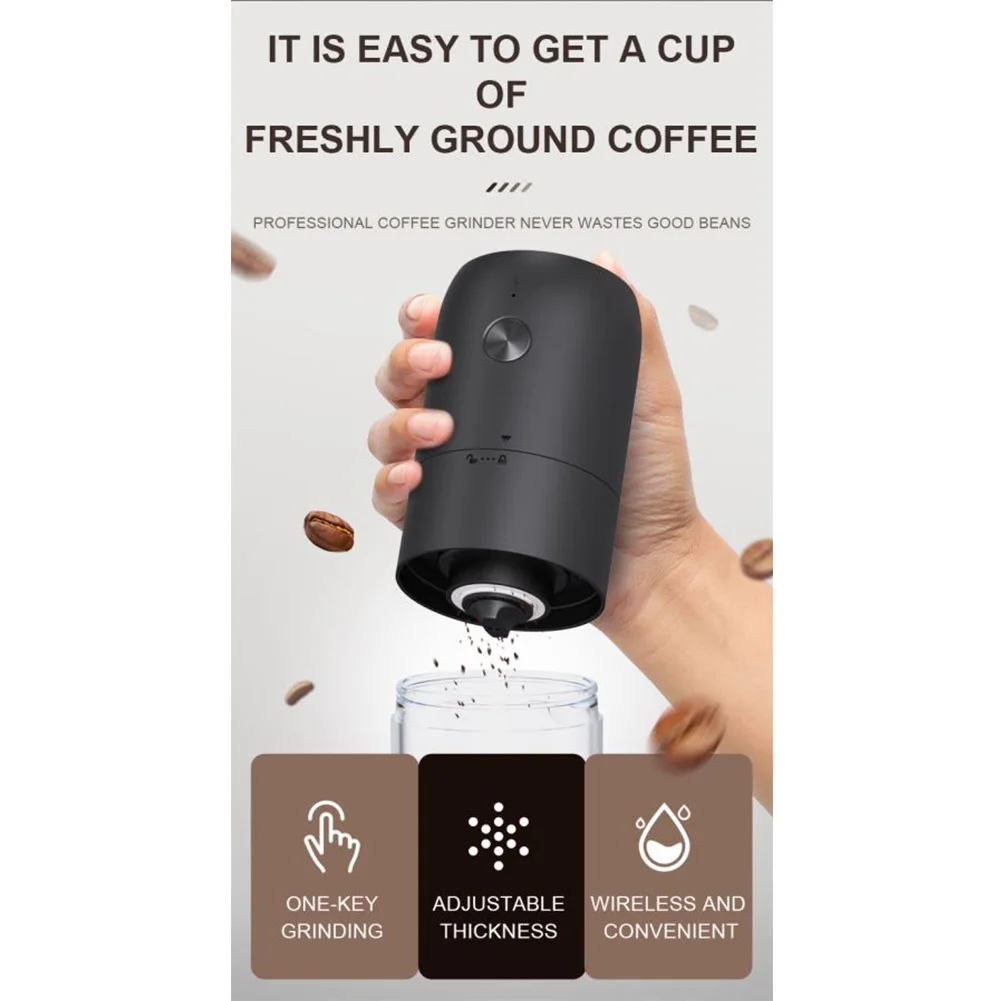Nešiojamas elektrinis kavos malūnėlis įkraunamas vieno mygtuko valdymas Keraminis malimo šerdis Kavos pupelių malūnėlis kelionėms Nuotrauka 4