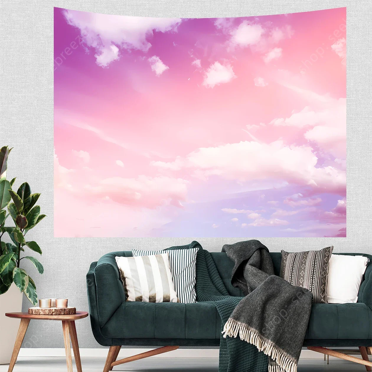 1vnt Persikų odos aksominis gobelenas su debesų raštu, kūrybinio pluošto daugiafunkcinė sieninė antklodė, naudojama namų sienų apdailai Nuotrauka 2