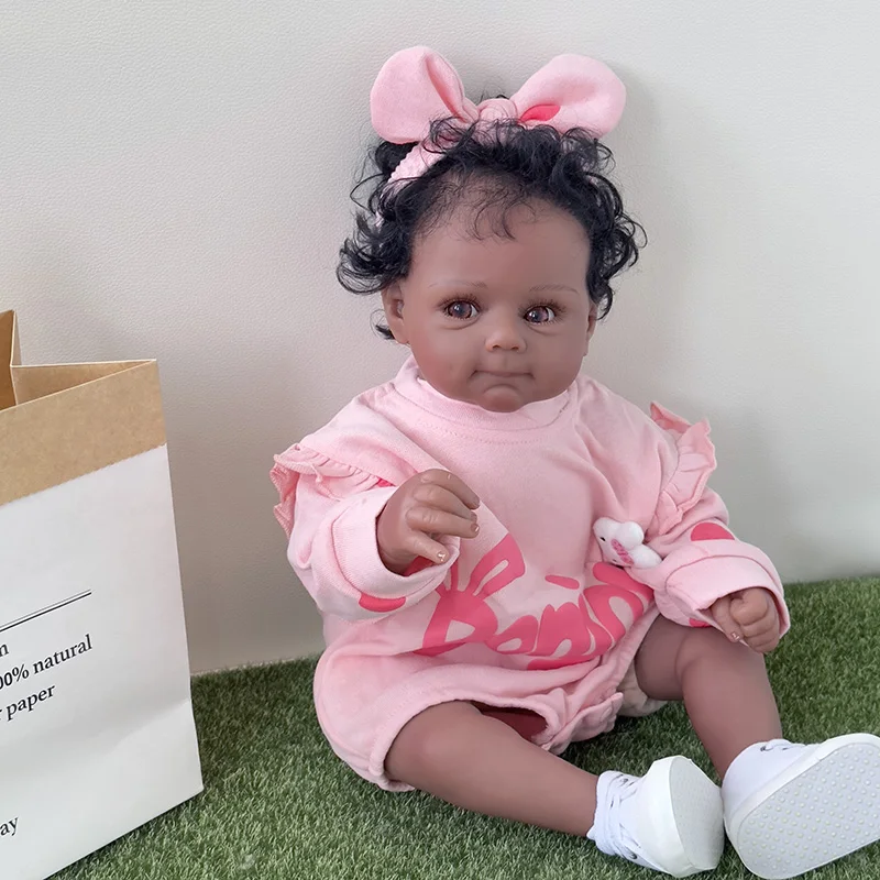 50CM Bebe Doll Reborn Baby In Black Skin Girl Doll Newborn Size Aukštos kokybės kolekcinė meno lėlė Nuotrauka 0