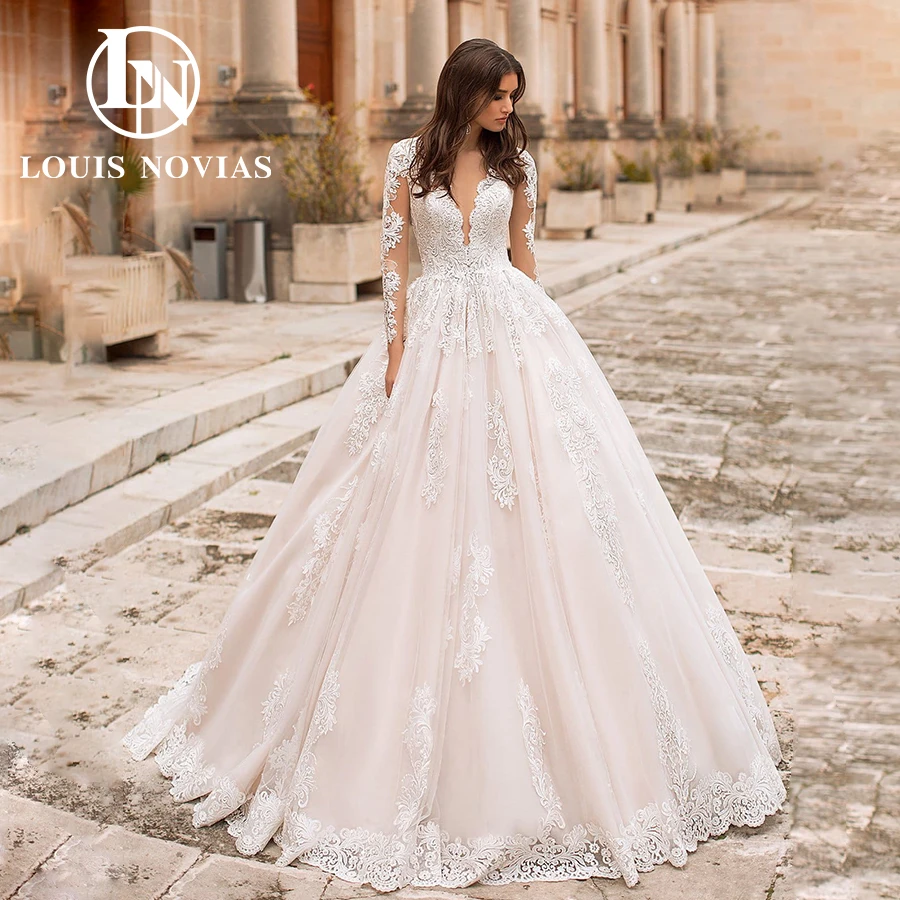 LOUIS NOVIAS Vestuvinės suknelės Moterims 2024 Princesės siuvinėjimas ilgomis rankovėmis Be nugaros Tikros nuotraukos Vestidos De Novia Nuotrauka 0