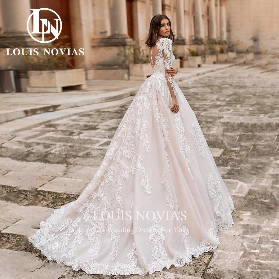 LOUIS NOVIAS Vestuvinės suknelės Moterims 2024 Princesės siuvinėjimas ilgomis rankovėmis Be nugaros Tikros nuotraukos Vestidos De Novia Nuotrauka 1