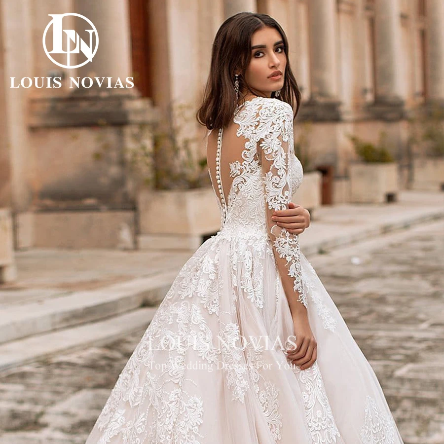 LOUIS NOVIAS Vestuvinės suknelės Moterims 2024 Princesės siuvinėjimas ilgomis rankovėmis Be nugaros Tikros nuotraukos Vestidos De Novia Nuotrauka 2