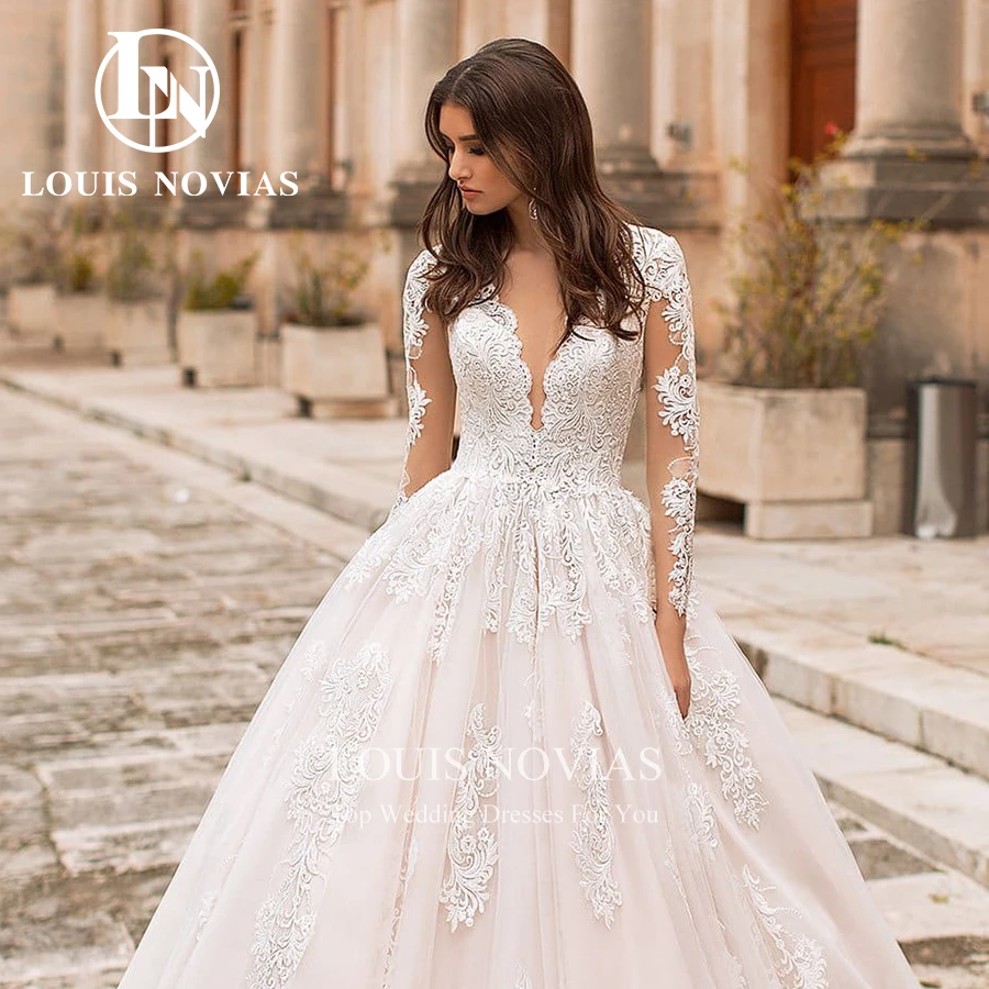 LOUIS NOVIAS Vestuvinės suknelės Moterims 2024 Princesės siuvinėjimas ilgomis rankovėmis Be nugaros Tikros nuotraukos Vestidos De Novia Nuotrauka 3