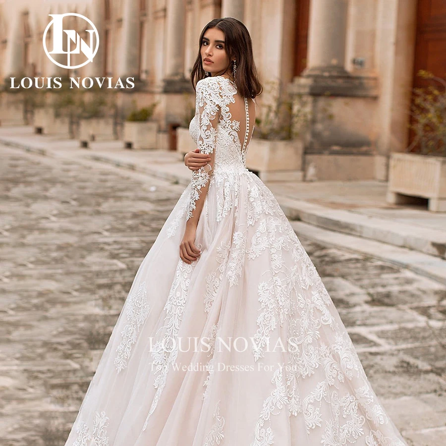 LOUIS NOVIAS Vestuvinės suknelės Moterims 2024 Princesės siuvinėjimas ilgomis rankovėmis Be nugaros Tikros nuotraukos Vestidos De Novia Nuotrauka 4