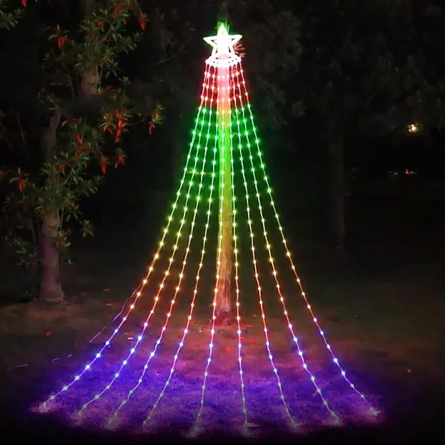 9X2.8M App Control Kalėdų eglutės krioklio lemputė Lauko LED išmanioji Kalėdų žvaigždės lemputė Garland RGB vestuvių fėjos styginių lemputė Nuotrauka 2