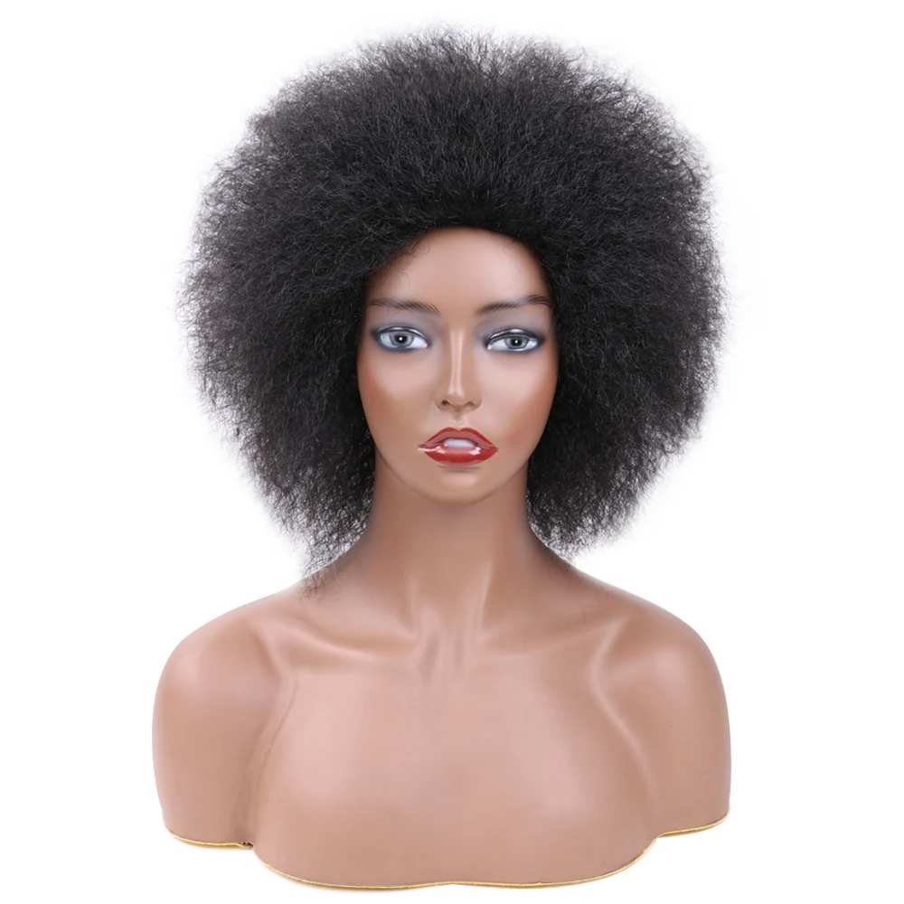 Saisity Trumpi plaukai Afro Kinky Garbanoti perukai su kirpčiukais juodaodėms moterims Afrikos sintetiniai omber klijai be klijų, Cosplay perukai atsparūs karščiui Nuotrauka 0