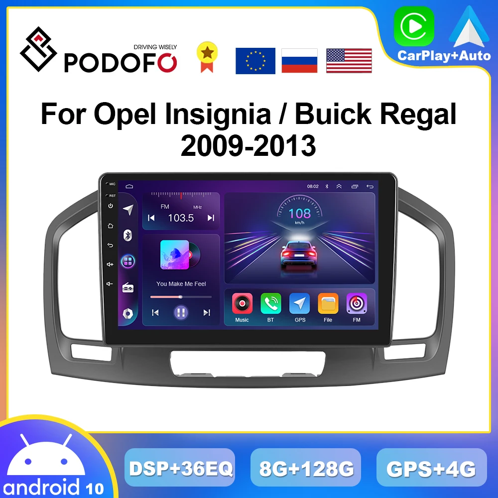 Podofo 4G CarPlay Android radijas, skirtas Opel Insignia 2009-2013 Buick Regal Multimedia Player GPS Stereo Ai Voice utoradio Unit Nuotrauka 0