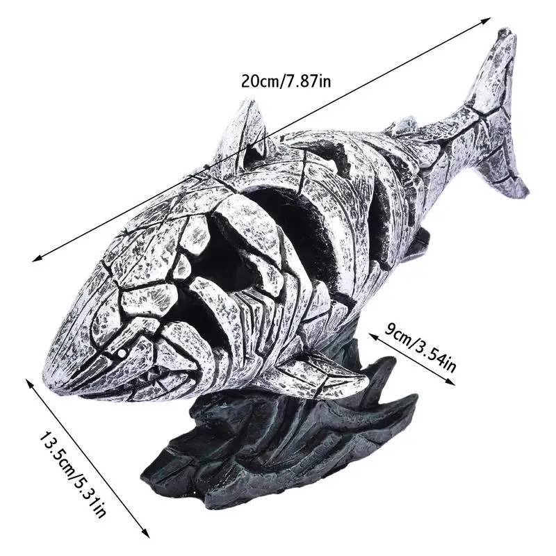 Derva Ryklio statula Krekingo ryklio žuvis Figūrėlė Jūros gyvūnas Darbastalio statulos dekoracijos Unikalus šiuolaikinio gyvūno skulptūros ornamentas Nuotrauka 4