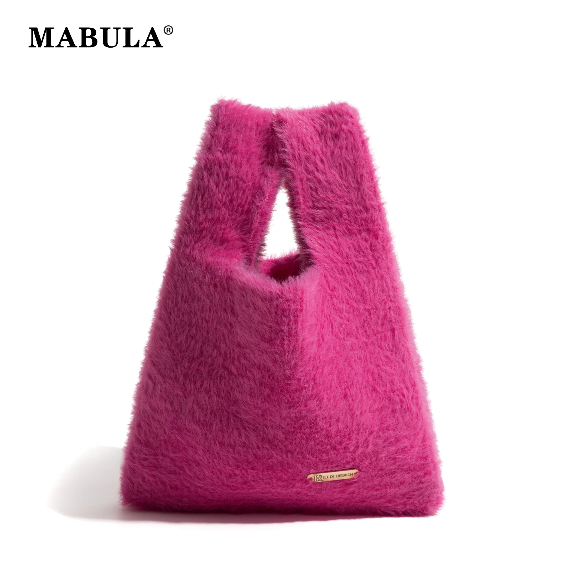 MABULA Japoniško stiliaus dirbtinio kailio mazgas Telefono maišelis Mažo dydžio Rožinė Pliušinė laisvalaikio rankinė Moteriška pūkuota krepšys Riešo piniginė Nuotrauka 0