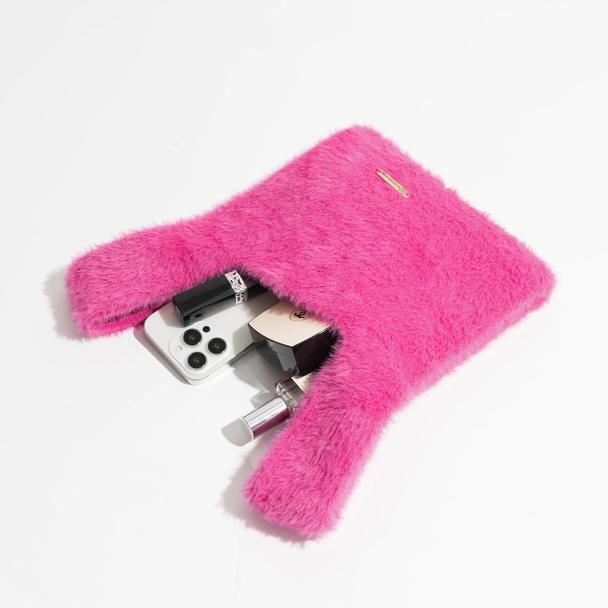 MABULA Japoniško stiliaus dirbtinio kailio mazgas Telefono maišelis Mažo dydžio Rožinė Pliušinė laisvalaikio rankinė Moteriška pūkuota krepšys Riešo piniginė Nuotrauka 3