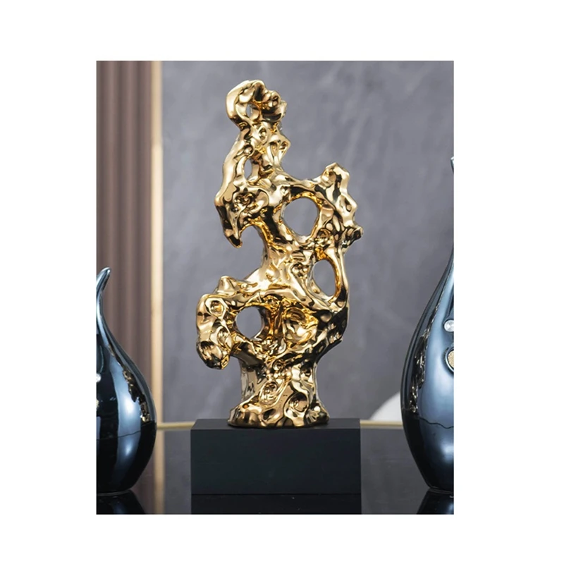 Keramika Taihu akmens alpinariumas Ornamentas Auksas Tuščiavidurė akmens statula Taihuite Koralų skulptūra Dekoratyvinės figūrėlės Dekoras Patvarus Nuotrauka 3