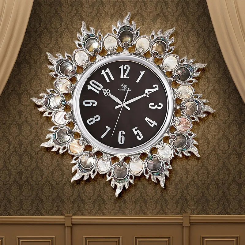 Svetainė Nutildyti kūrybinį sieninį laikrodį Europietiškas aukščiausios klasės juodas drugelio apvalkalas Perlo apvalkalas Prabangus rožinio aukso dekoratyvinis laikrodis Nuotrauka 1