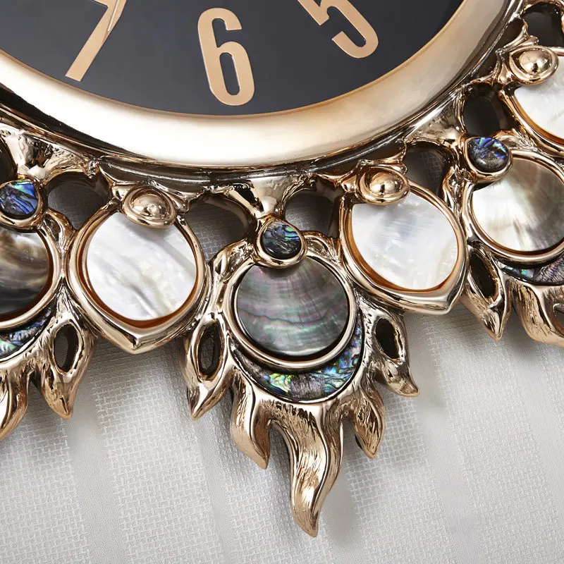 Svetainė Nutildyti kūrybinį sieninį laikrodį Europietiškas aukščiausios klasės juodas drugelio apvalkalas Perlo apvalkalas Prabangus rožinio aukso dekoratyvinis laikrodis Nuotrauka 3