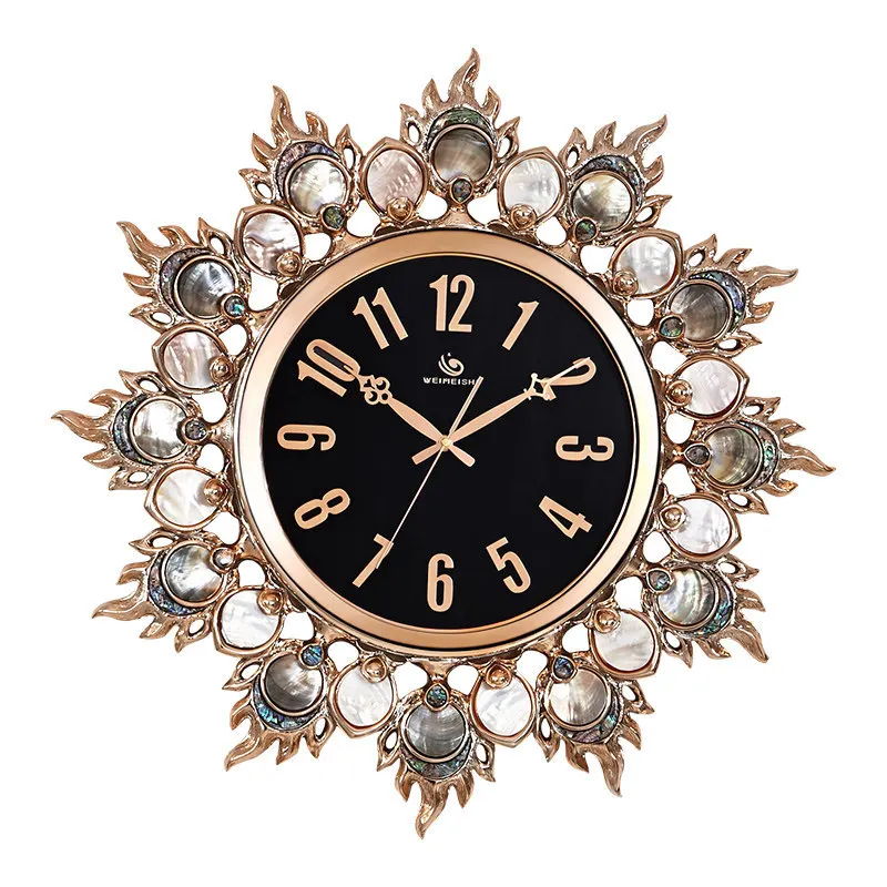 Svetainė Nutildyti kūrybinį sieninį laikrodį Europietiškas aukščiausios klasės juodas drugelio apvalkalas Perlo apvalkalas Prabangus rožinio aukso dekoratyvinis laikrodis Nuotrauka 4