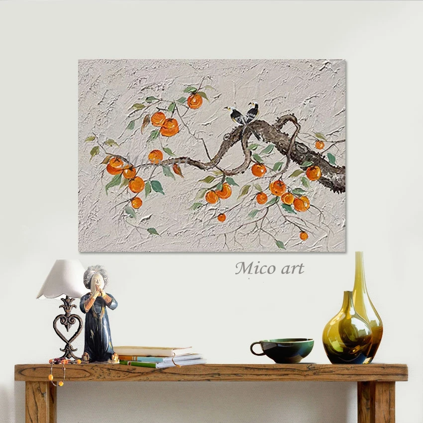 Abstraktus peizažas Paveikslas Berėmis paukštis Šiuolaikiniai paveikslai Persimonas Medis Impresionistas Natiurmortas Drobė Dailė Sienų dekoratyvinis Nuotrauka 1