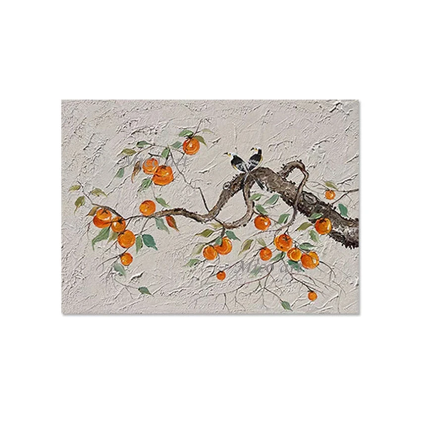 Abstraktus peizažas Paveikslas Berėmis paukštis Šiuolaikiniai paveikslai Persimonas Medis Impresionistas Natiurmortas Drobė Dailė Sienų dekoratyvinis Nuotrauka 5