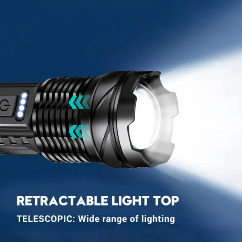 Stipri šviesa LED didelės galios žibintuvėliai greitai typ-c įkrovimo lauko apšvietimas lazerinis žibintuvėlis su kūgio įspėjamąja šonine darbo lempute Nuotrauka 4