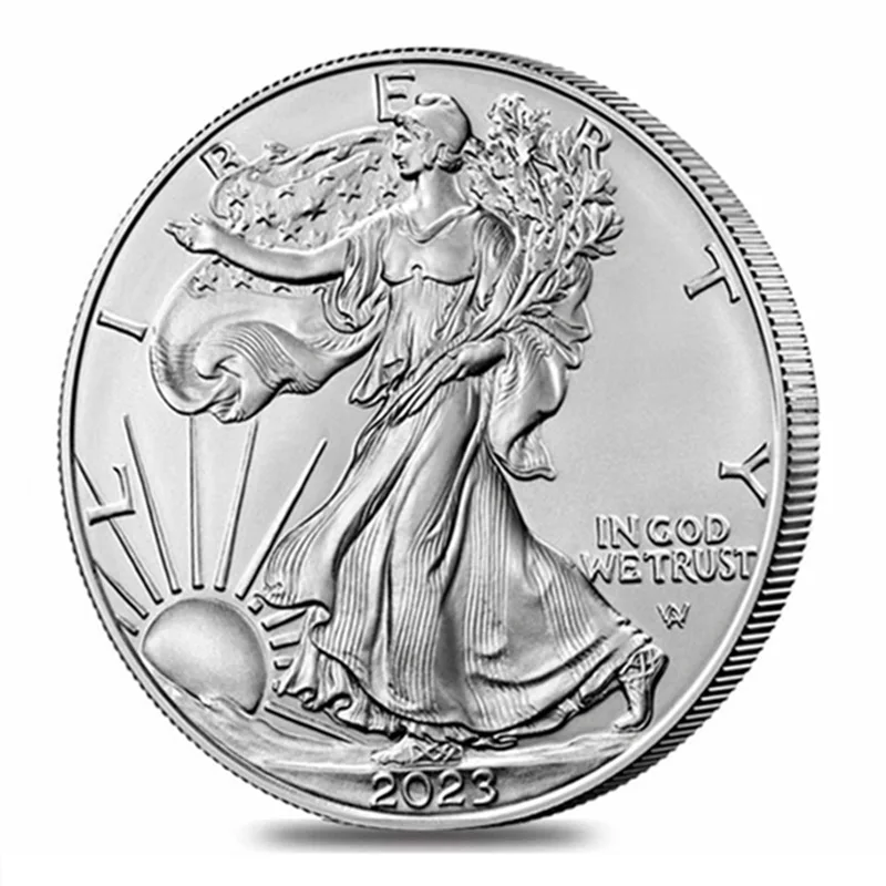 Riboto leidimo 2023 m. nevaliutinė moneta Proginė laisvės deivė ir sidabrinė erelio moneta Patriotinis garbės ženklelis Nuotrauka 1