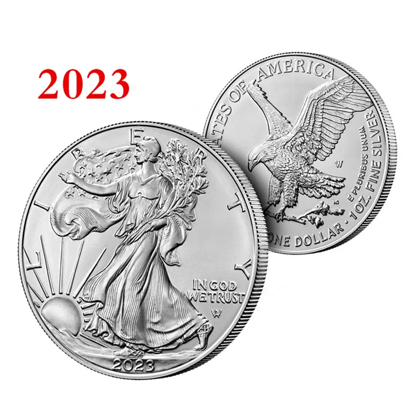 Riboto leidimo 2023 m. nevaliutinė moneta Proginė laisvės deivė ir sidabrinė erelio moneta Patriotinis garbės ženklelis Nuotrauka 3