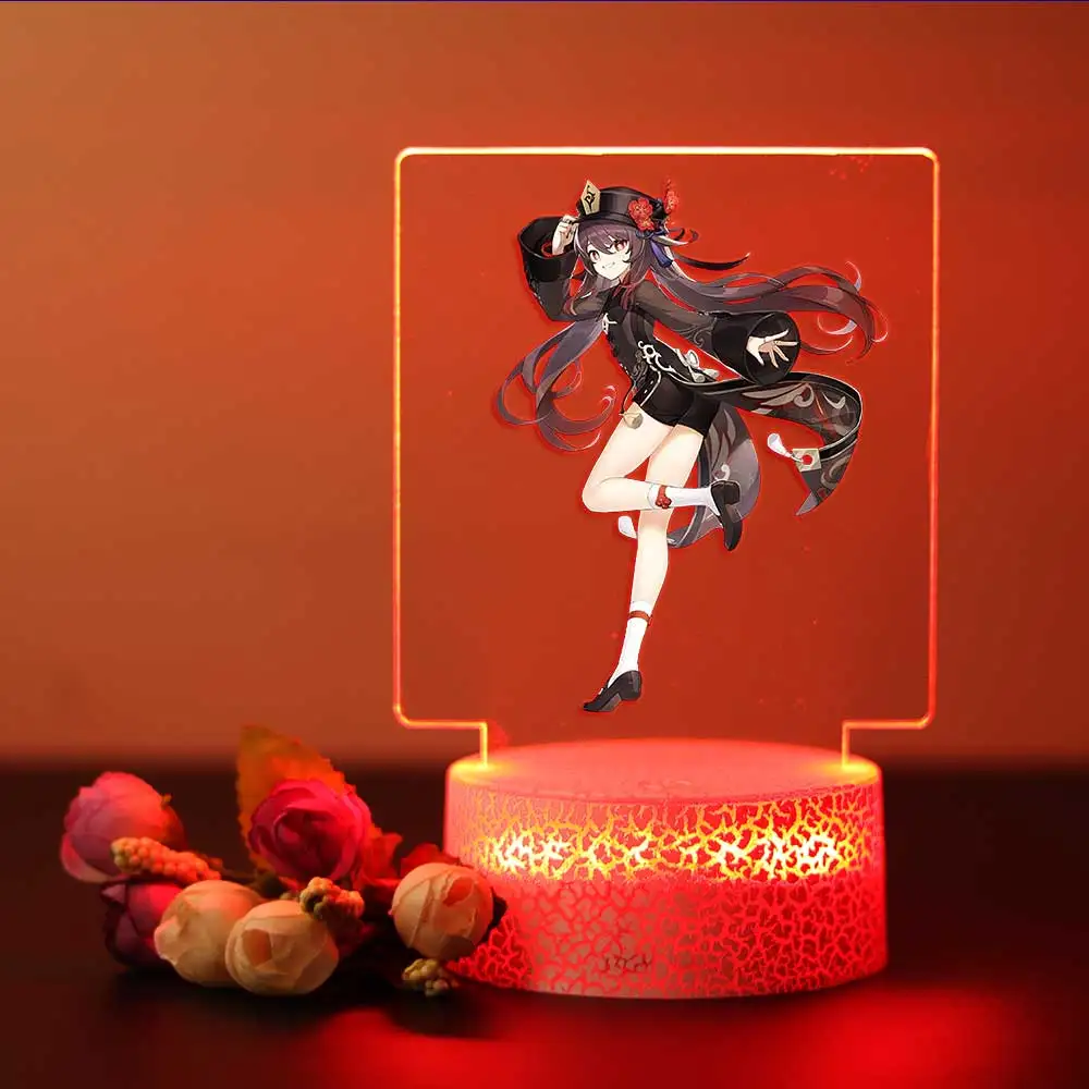 Hu Tao 3d iliuzijos akrilinė lempa žaidimų kambariui dekoruoti berniukų mergaičių dovanas Nuotrauka 1