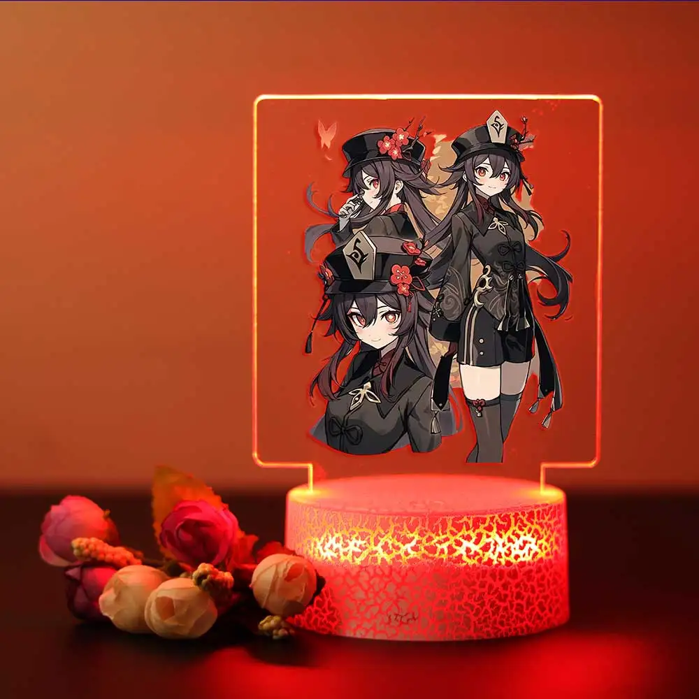 Hu Tao 3d iliuzijos akrilinė lempa žaidimų kambariui dekoruoti berniukų mergaičių dovanas Nuotrauka 2