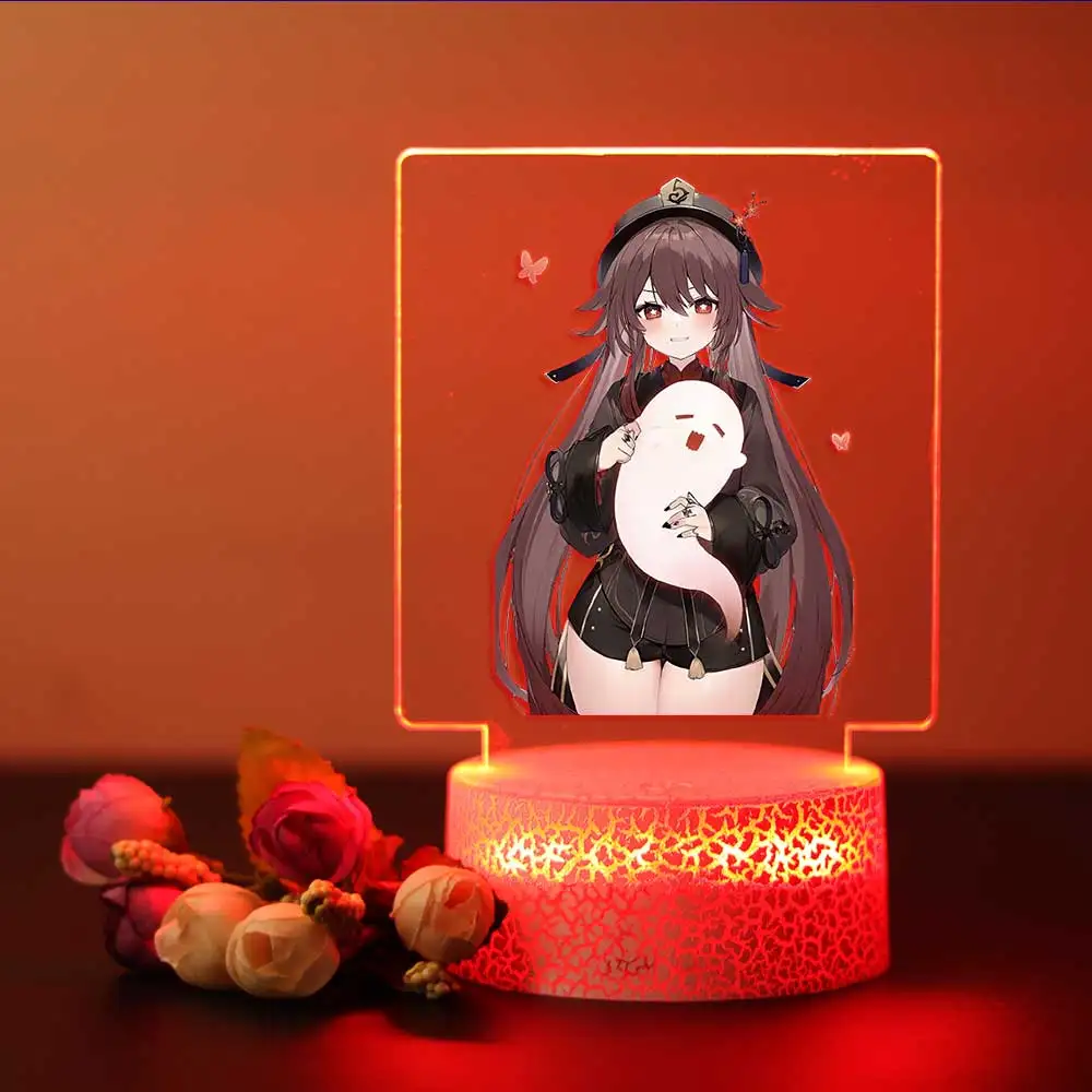 Hu Tao 3d iliuzijos akrilinė lempa žaidimų kambariui dekoruoti berniukų mergaičių dovanas Nuotrauka 4