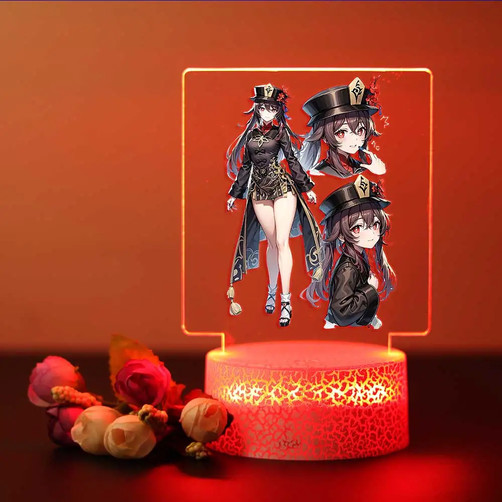 Hu Tao 3d iliuzijos akrilinė lempa žaidimų kambariui dekoruoti berniukų mergaičių dovanas Nuotrauka 5