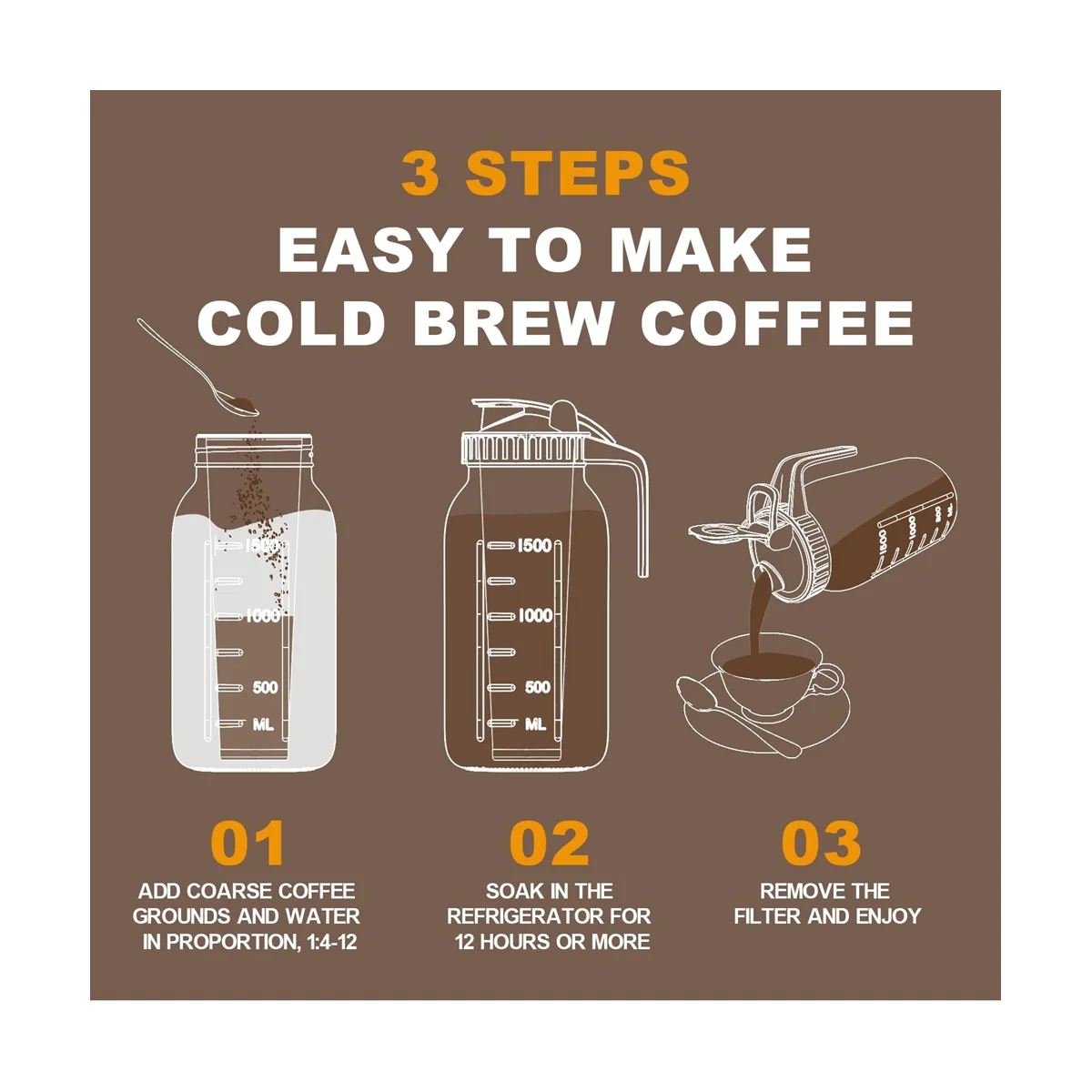 Cold Brew kavos virimo aparatas 32Oz šalto alaus ąsotis su nerūdijančio plieno itin tankiu filtru ledinei kavai, ledo arbatai-A Nuotrauka 5