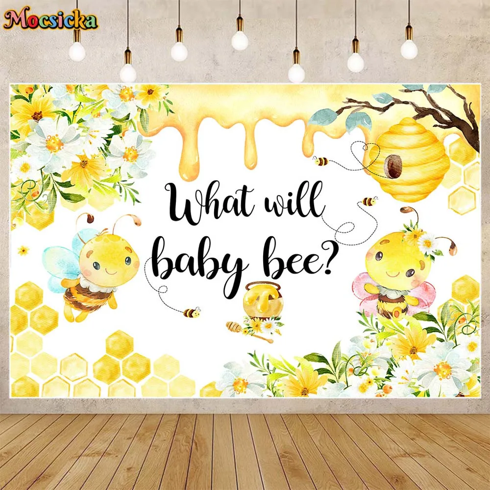 Mocsicka Sweet Bee Naujagimio lytis Atskleisti fotografijos fonus Kūdikio dušas Koks bus kūdikis Nuotraukų fonas Dekoro reklamjuostės rekvizitai Nuotrauka 0