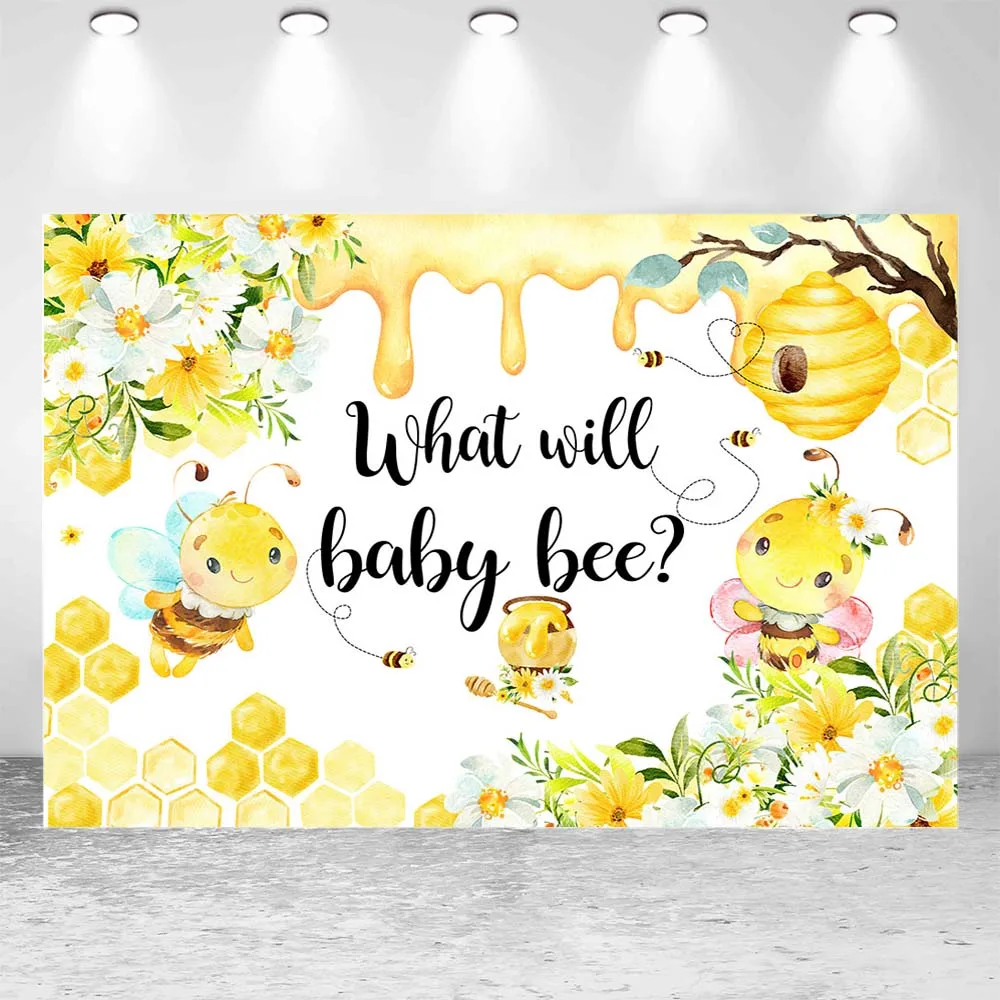 Mocsicka Sweet Bee Naujagimio lytis Atskleisti fotografijos fonus Kūdikio dušas Koks bus kūdikis Nuotraukų fonas Dekoro reklamjuostės rekvizitai Nuotrauka 1