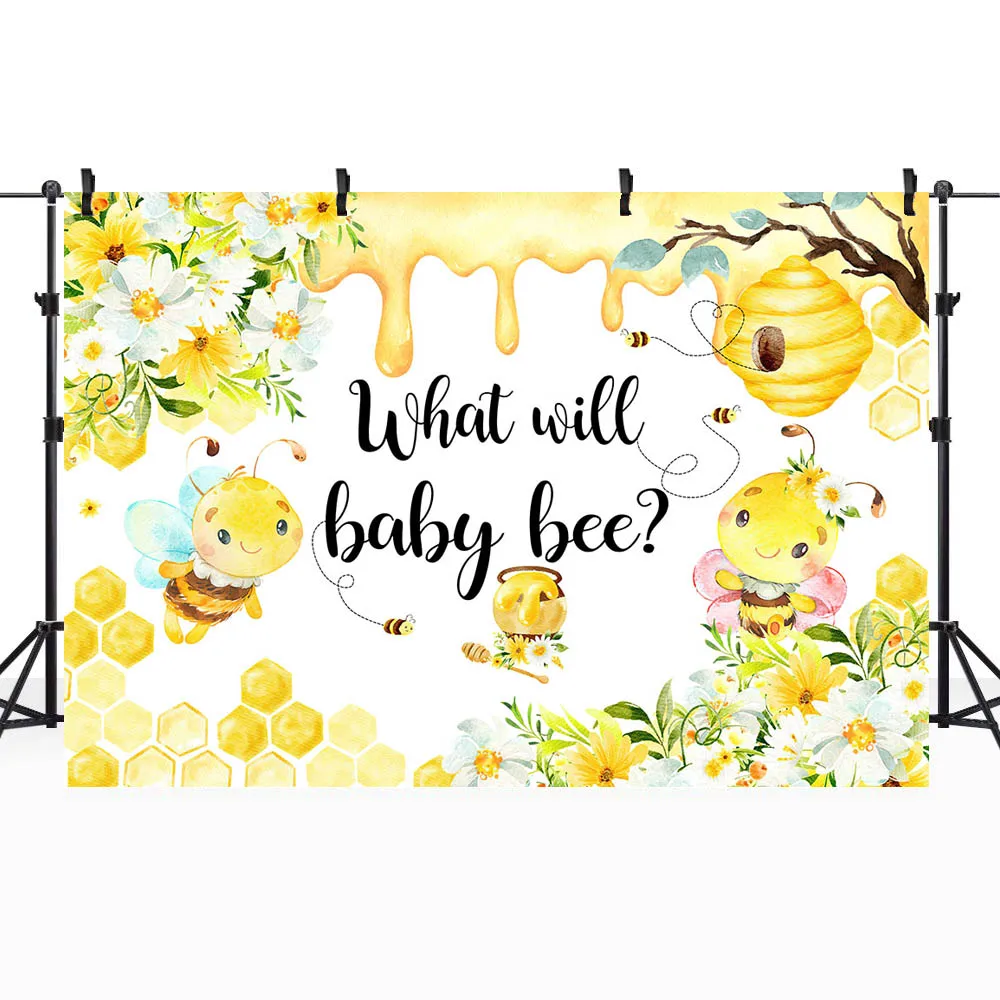 Mocsicka Sweet Bee Naujagimio lytis Atskleisti fotografijos fonus Kūdikio dušas Koks bus kūdikis Nuotraukų fonas Dekoro reklamjuostės rekvizitai Nuotrauka 2