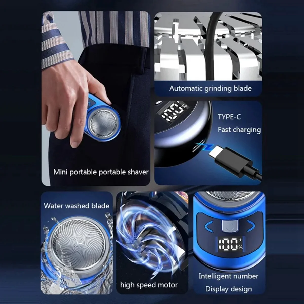 Nešiojamas elektrinis skustuvas Kišeninis skutimasis vyrams Mini barzdos skustuvas LCD galingas ekranas Įkraunamas Kelionės namo skustuvas-B Nuotrauka 3