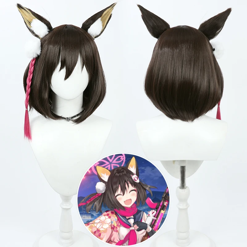 Anime Blue Archive Kuda Izuna Wig Ears Girls Normal Cosplay Blonde Long Straight Ponytail Karščiui atsparūs plaukai Nuotrauka 0