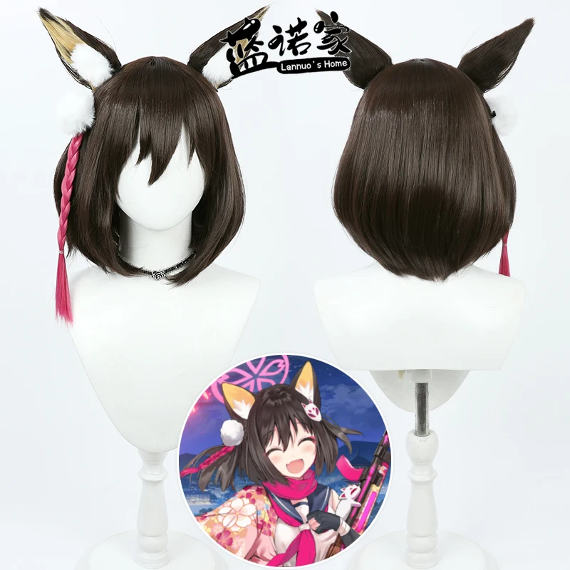 Anime Blue Archive Kuda Izuna Wig Ears Girls Normal Cosplay Blonde Long Straight Ponytail Karščiui atsparūs plaukai Nuotrauka 1