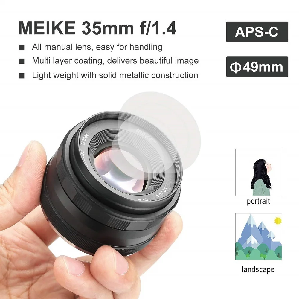 MEIKE 35mm F1.4 APS-C rankinio fokusavimo didelės diafragmos objektyvas Sony E laikiklis A7 A7II A7SII A7RII A6000 A6300 A6400 A6500 NEX-5 ZV-E10 Nuotrauka 2